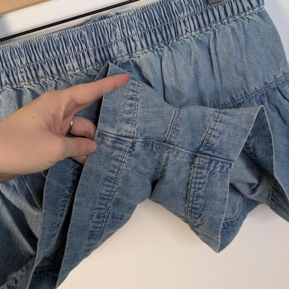 Free People Fleur Denim Mini Short/Skirt With Button Front and Pockets - Picture 4 of 6